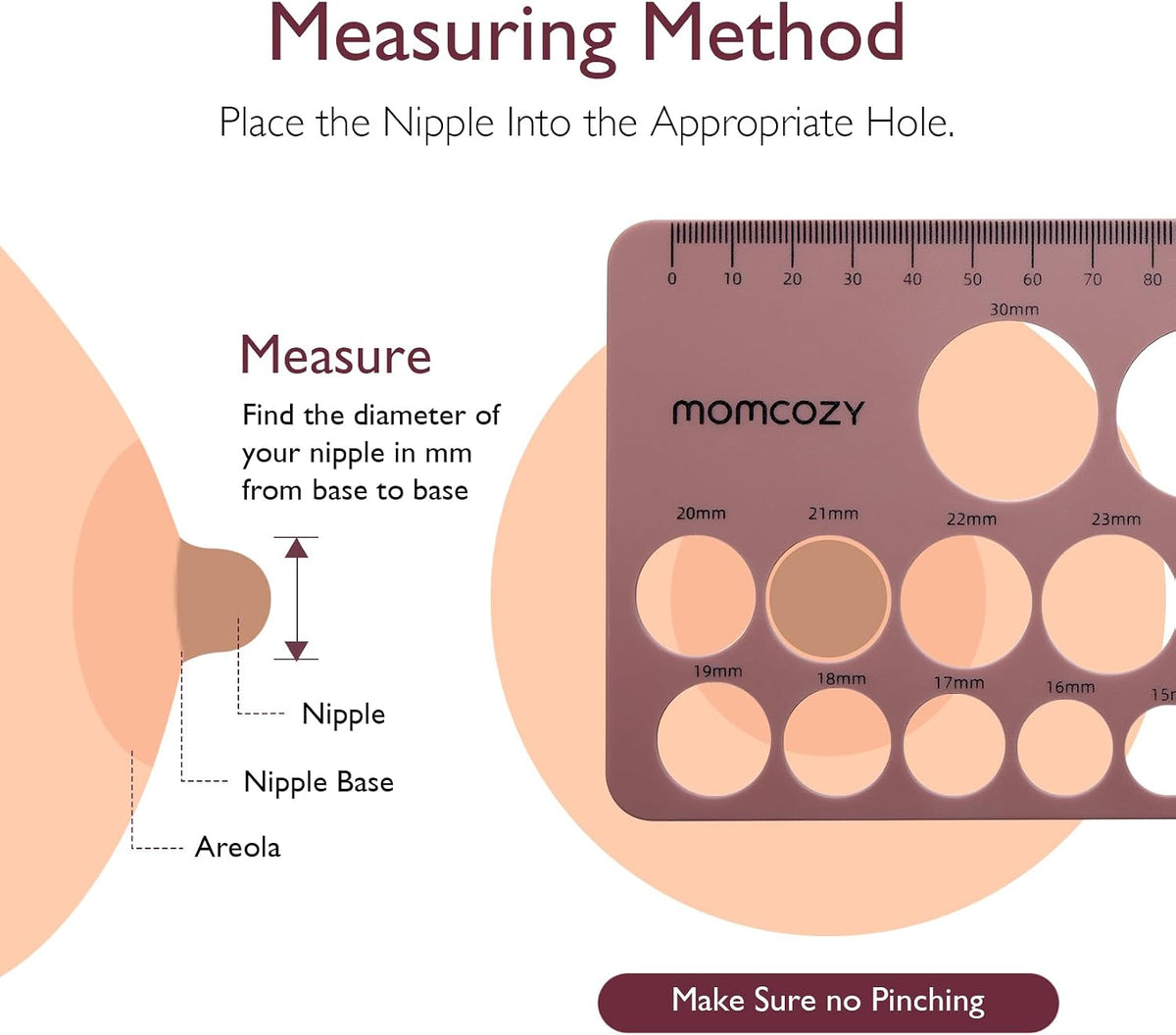 Momcozy Regla de pezón, herramienta de tamaño de brida de silicona...