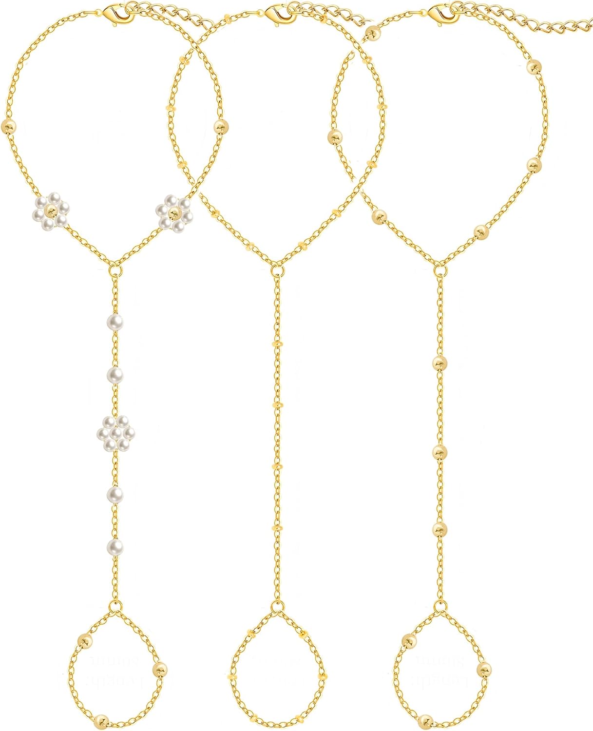 3 piezas de pulseras de cadena de mano chapadas en oro de 14 quilat...