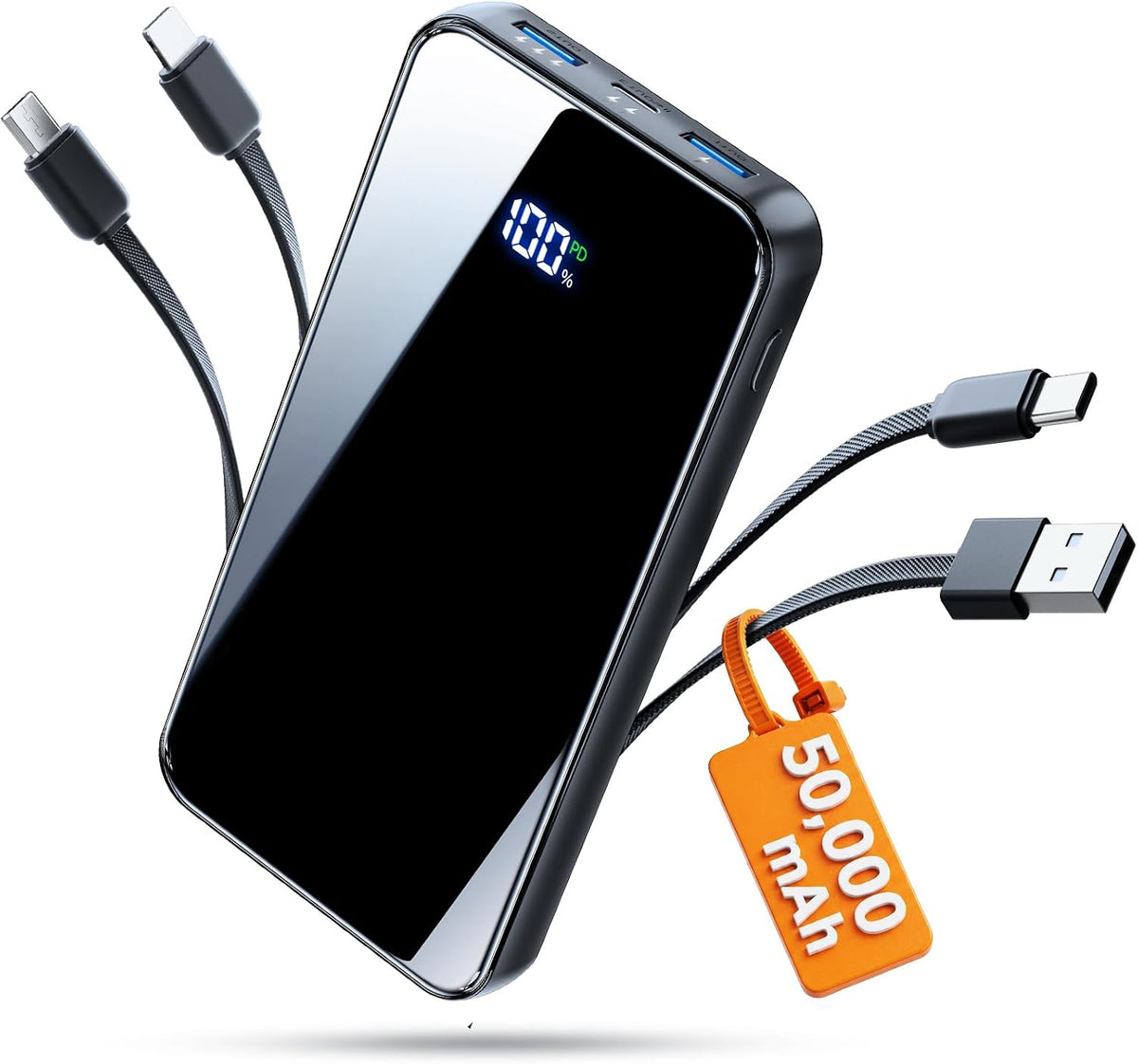 Cargador portátil 50000mAh, 4 cables incorporados,Banco de energía...