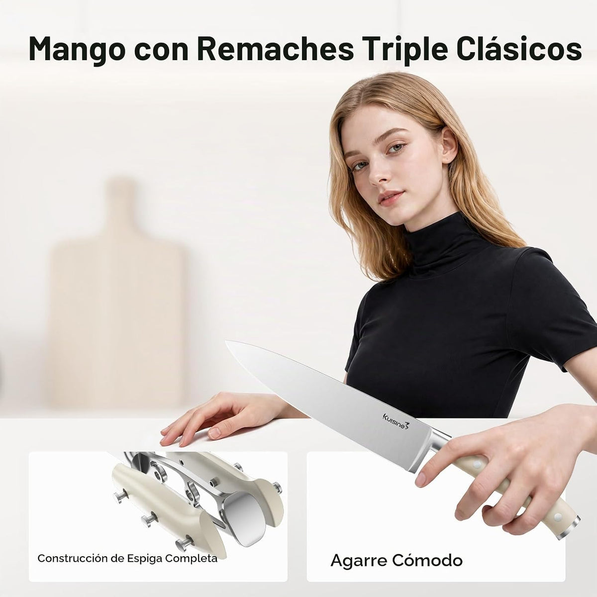 Juego de cuchillos de chef Kuisine, juego de cuchillos de acero ino...