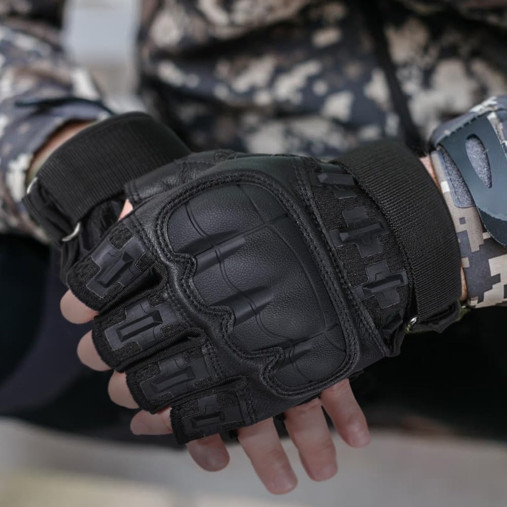 WTACTFUL Guantes tácticos sin dedos para hombres y mujeres, palma r...