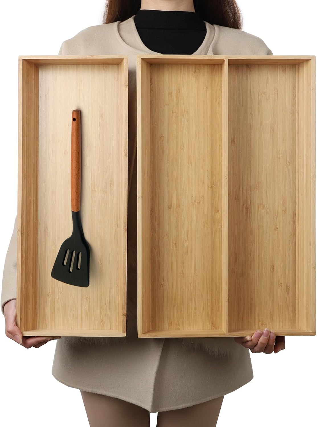 Organizador de Cajones de Bambú en Forma de V de 2 Piezas - Ideal p...