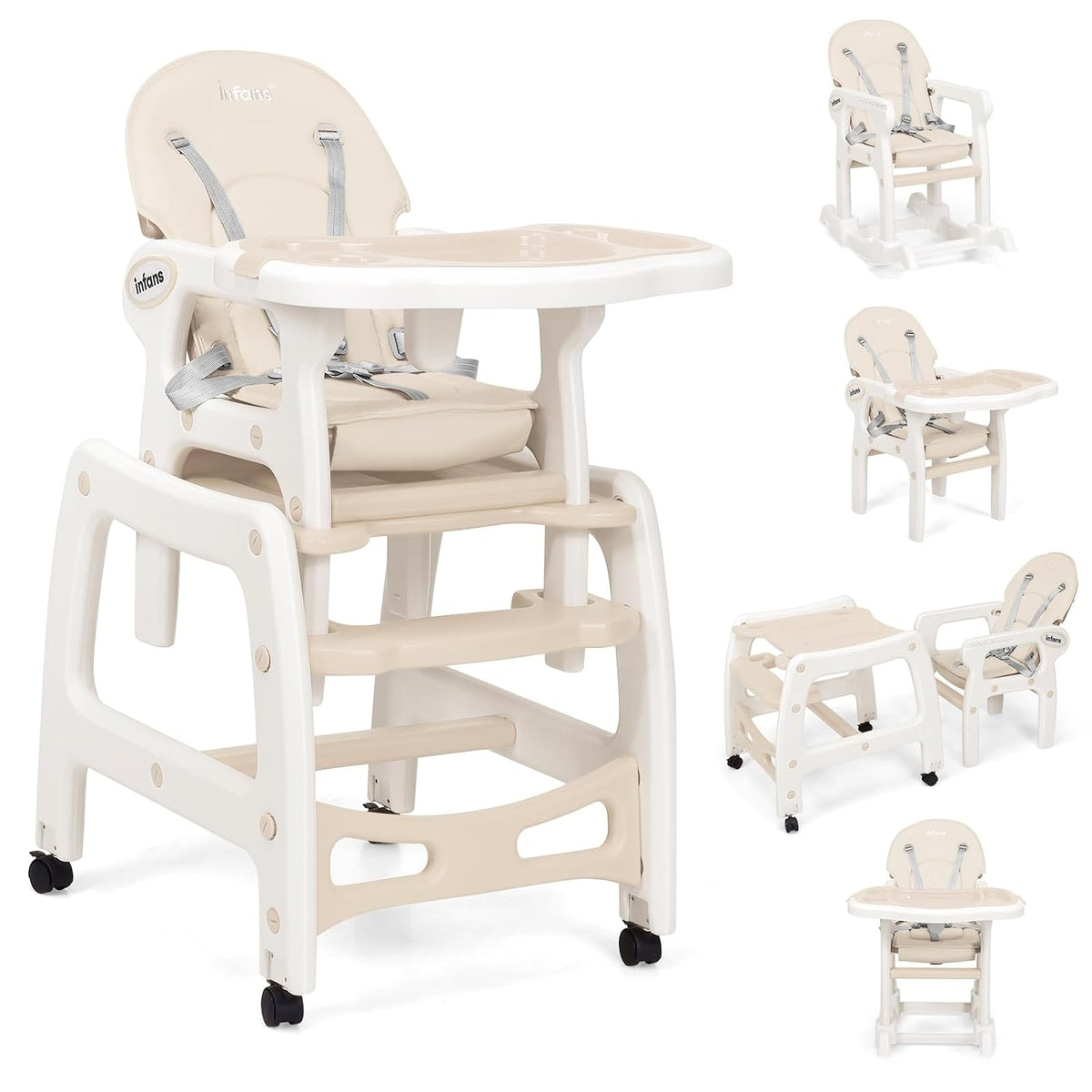 INFANS 5 en 1 Silla Alta para Bebé, Juego de Silla y Mesa Convertib...