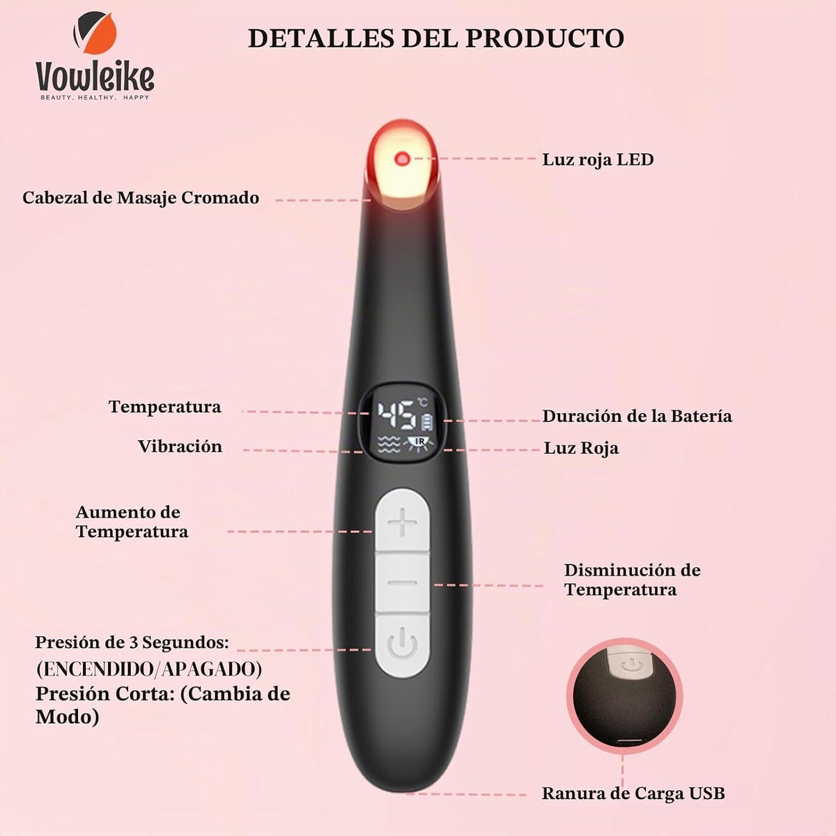 Vowleike Varita de levantamiento de ojos, 3 en 1 vibrante 98°F a 11...
