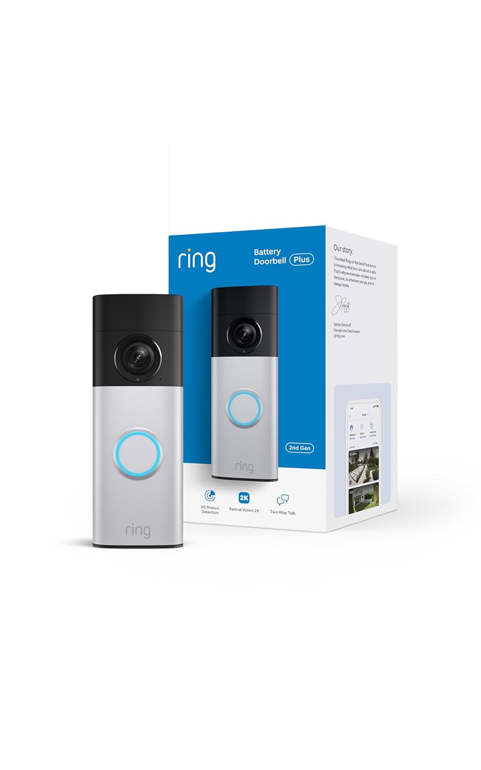 Videotimbre inalámbrico 2K Ring Plus (último modelo): Retinal 2K co...