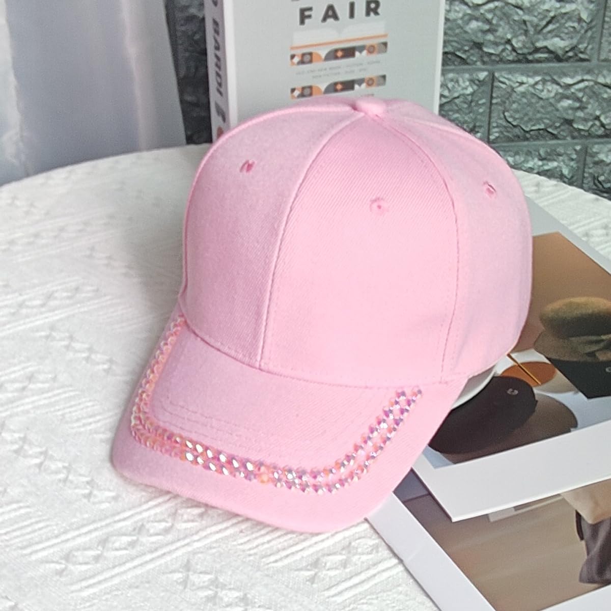 BUDUBIBI Gorra de béisbol con diamantes de imitación para mujer, go...