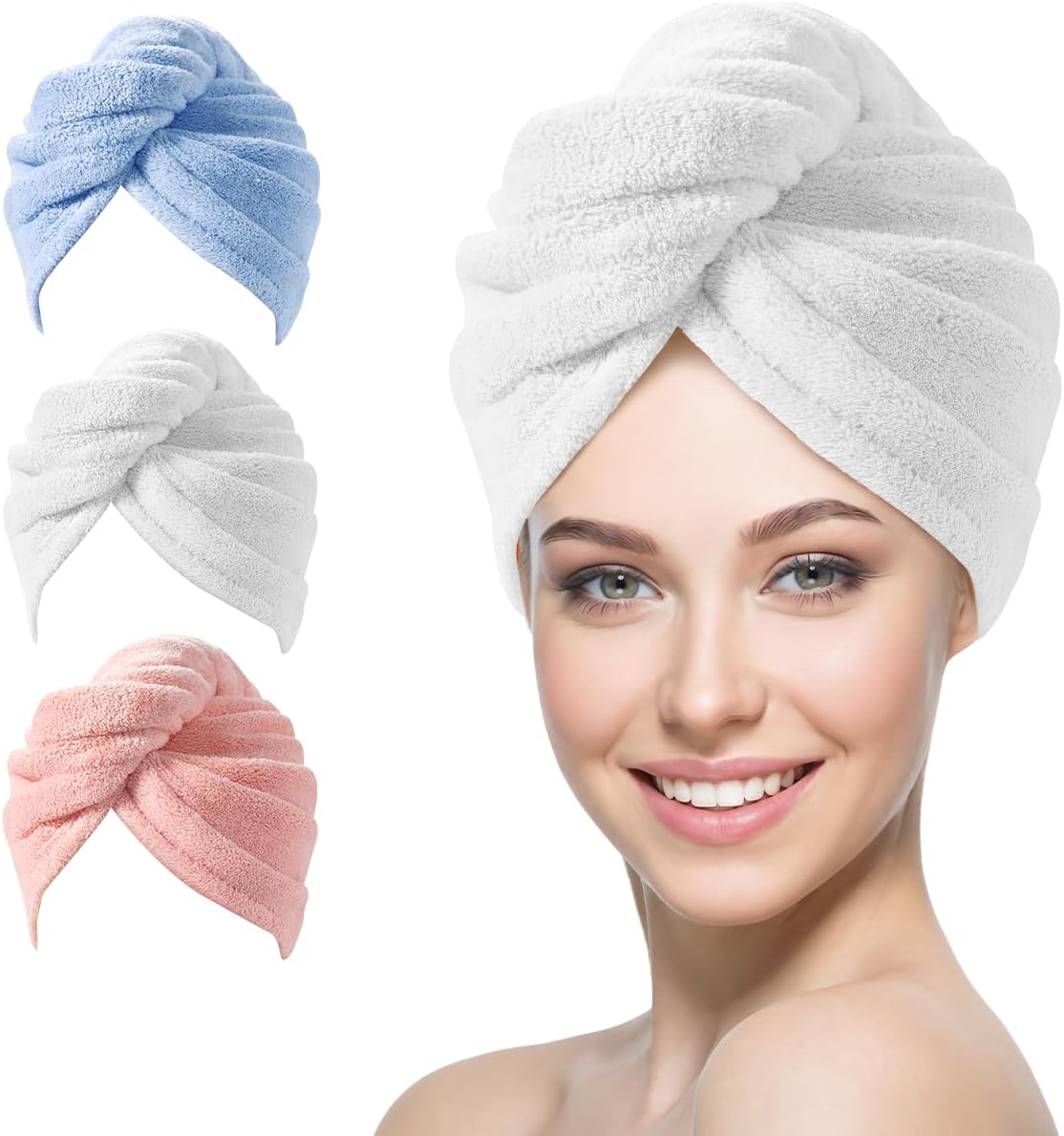 YFONG Paquete de 3 toallas de microfibra para envolver el cabello p...