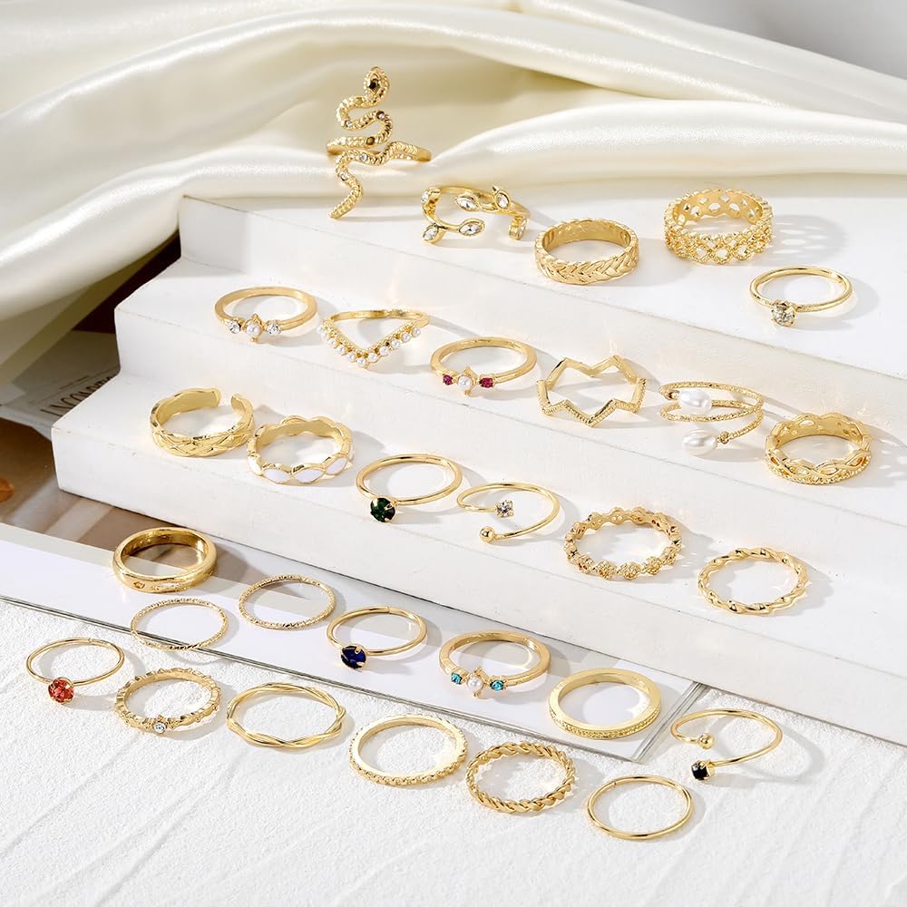 KISS WIFE Anillos apilables de oro para mujer, delicado juego de an...