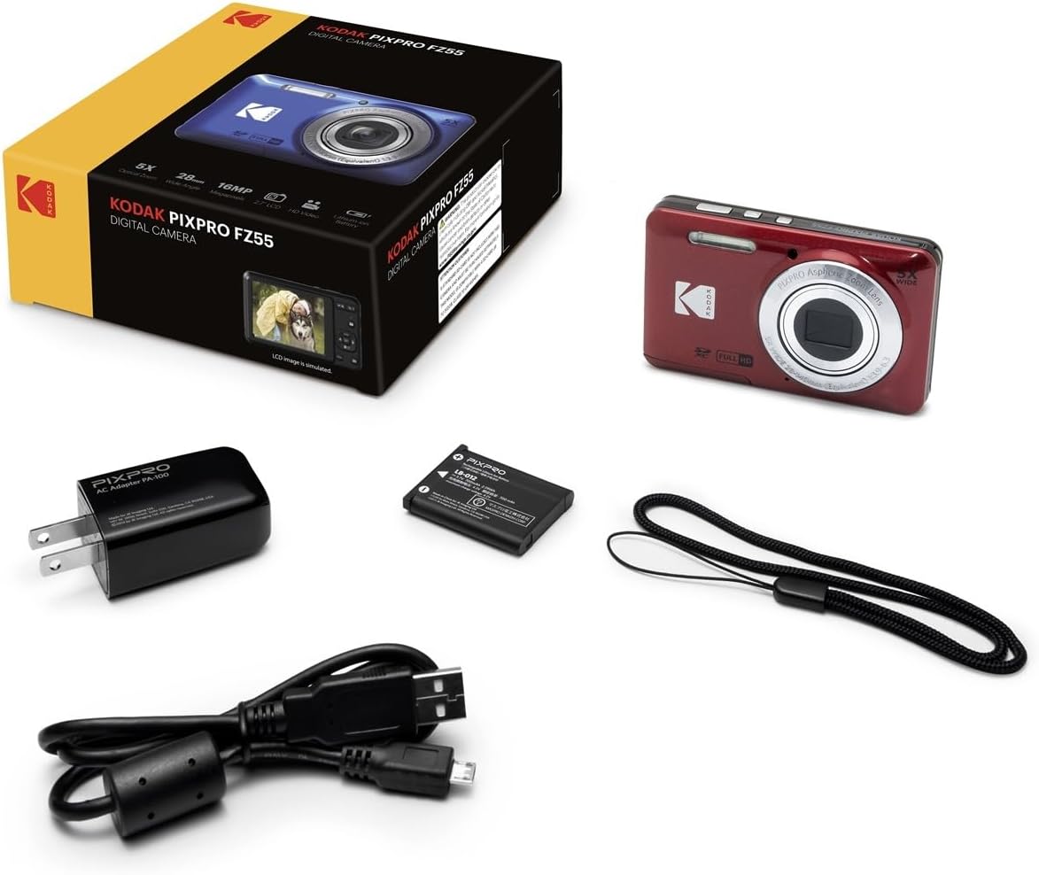 Kodak PIXPRO FZ55 - Cámara digital (rojo) + Tarjeta de memoria de 3...