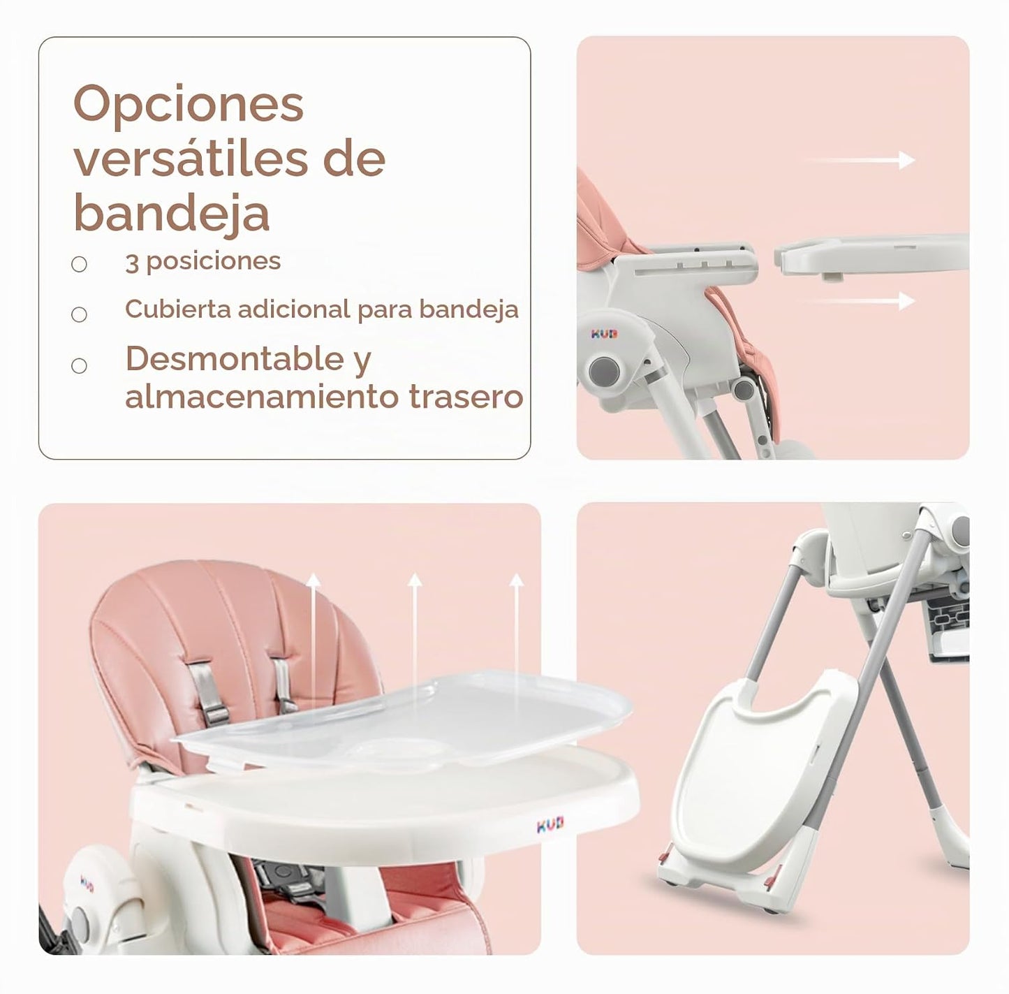 KUB Silla alta plegable 3 en 1 para bebé | 7 alturas y 4 reclinacio...
