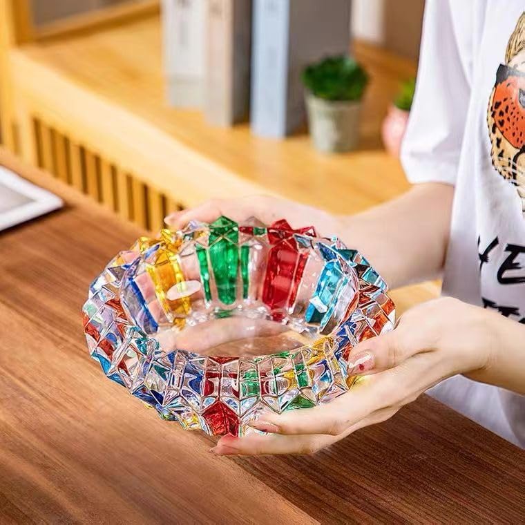 Cenicero colorido de cristal de 7 pulgadas, soporte para bandeja de...