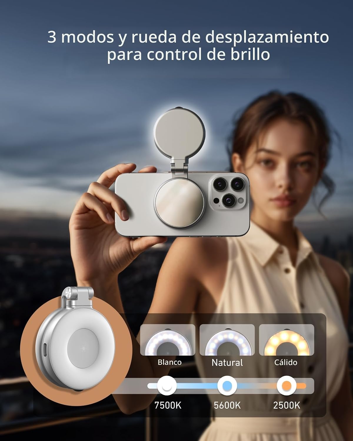 TELESIN C03 Luz de Selfie Magnética, Luz para Teléfono Compatible c...
