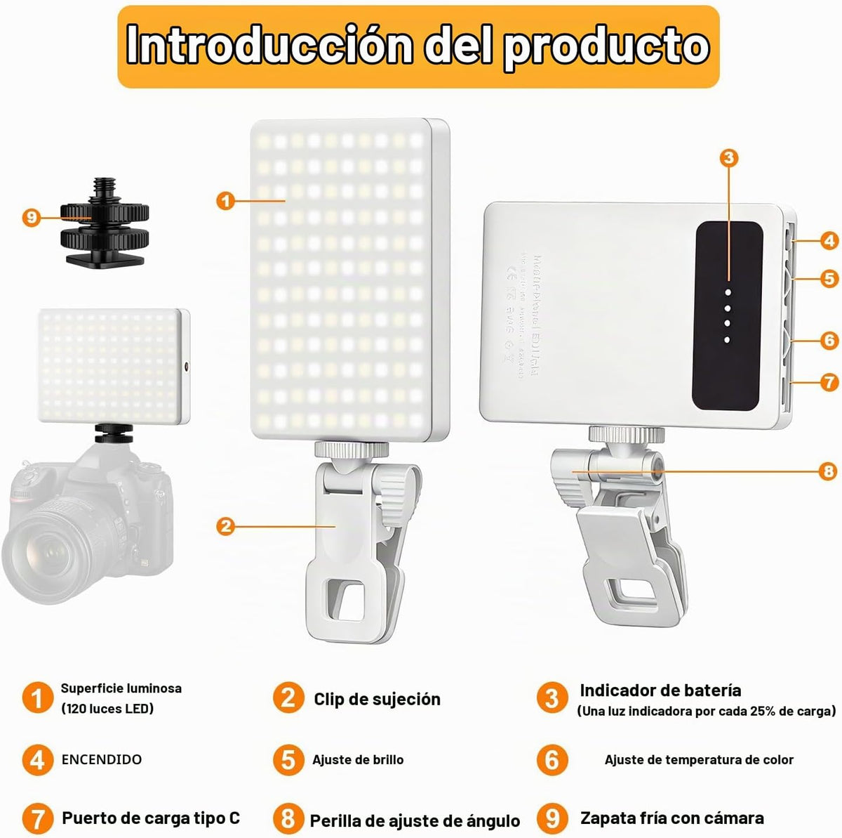 Luz de selfie de 120 LED para iPhone, luz de teléfono portátil con...