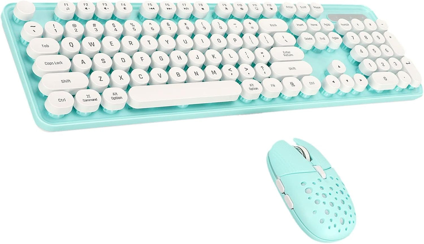 Combo de teclado y mouse inalámbricos, teclas redondas retro de 104...
