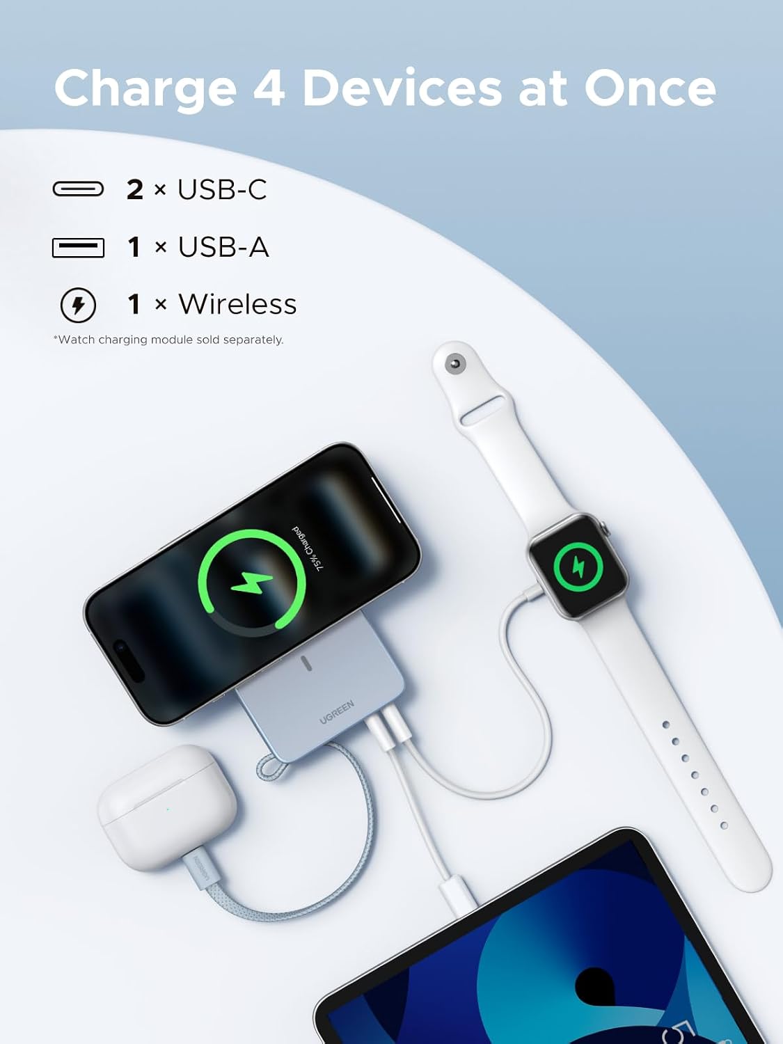 UGREEN Qi2 - Banco de energía inalámbrico de 25 W, cable integrado,...