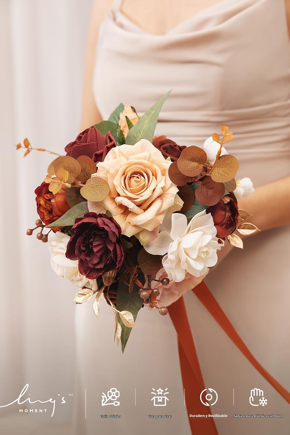 Ling's Moment - Ramo de flores artificiales para novia, ceremon...