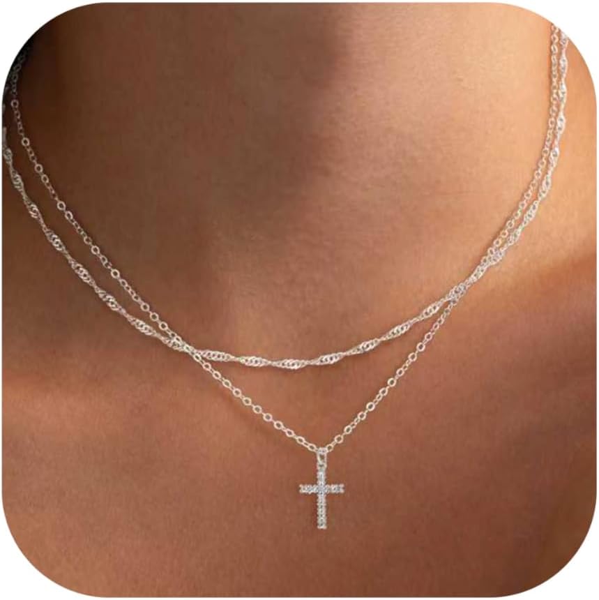 GRCLD Collar de Cruz para Mujer Delicado Chapado en Oro de Plata Re...