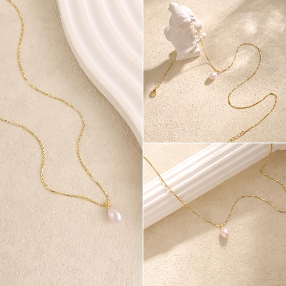 Collar de perlas para mujer de moda, collar chapado en oro de 14 qu...