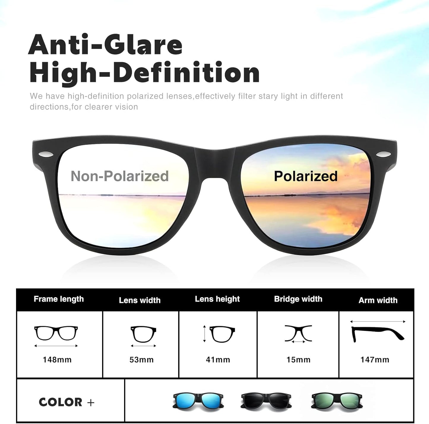 DEMIKOS Gafas de sol polarizadas para hombre y mujer, lentes de esp...