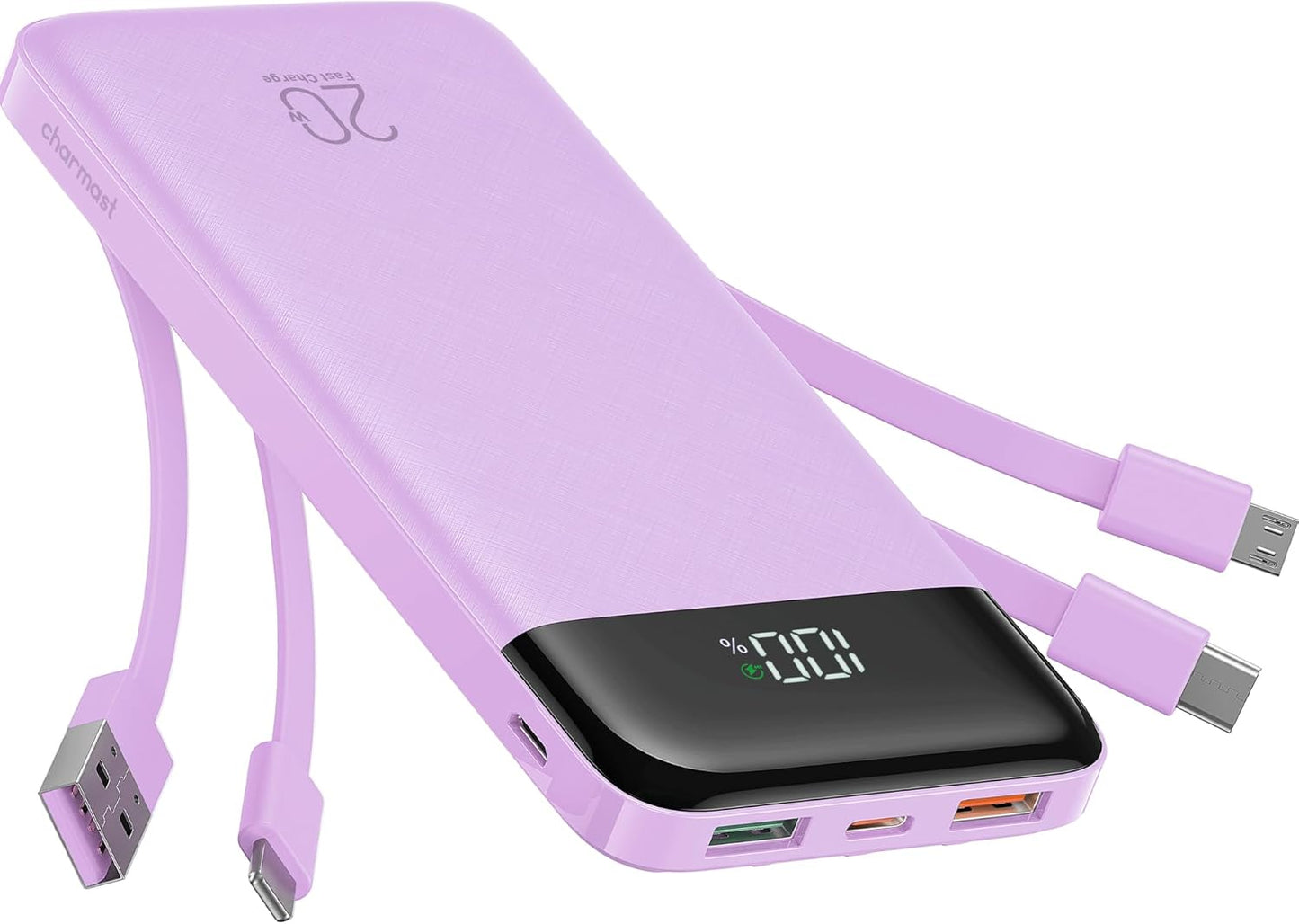 charmast Cargador portátil de 20000 mAh con cables integrados, carg...