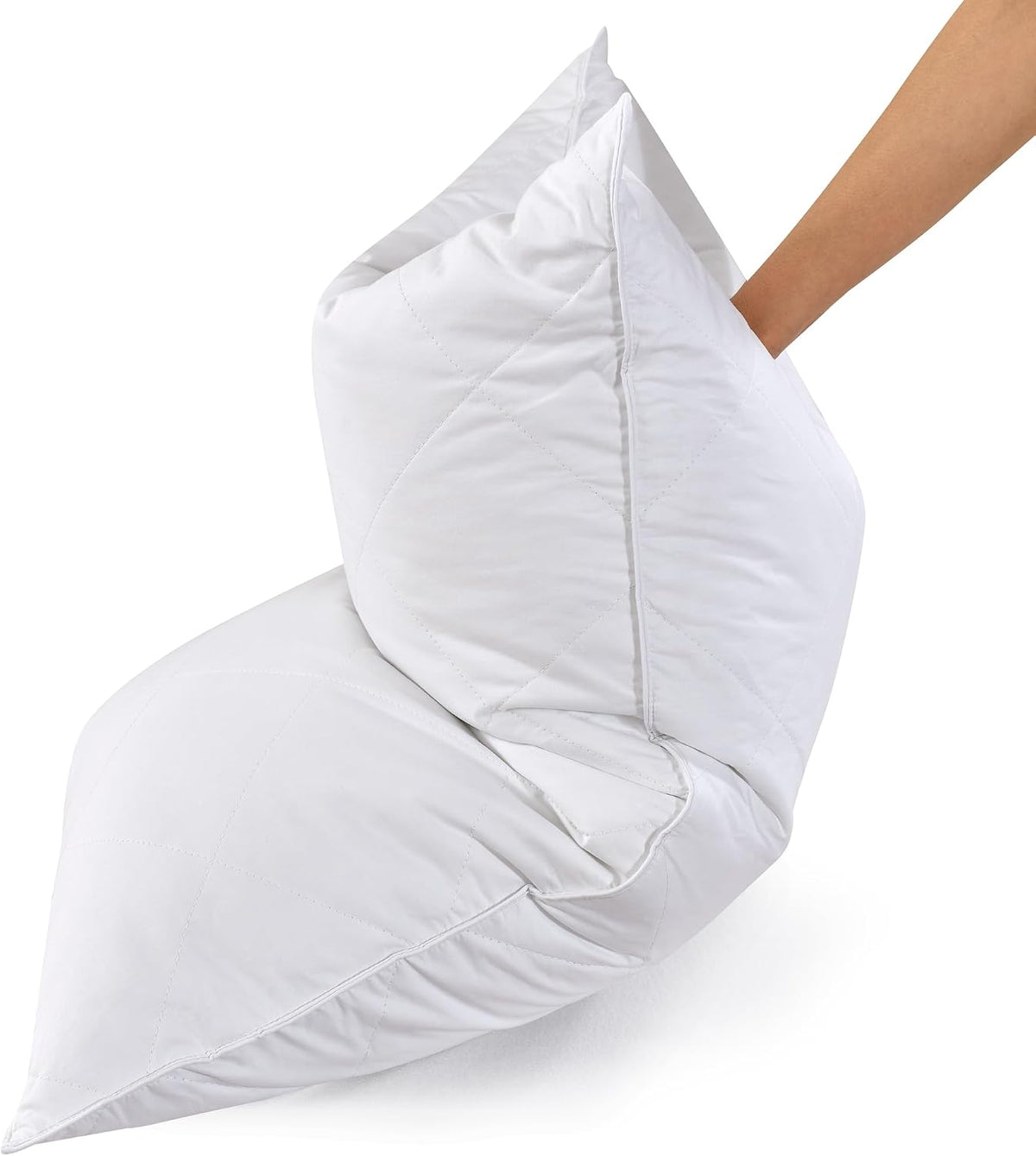 Paquete de 2 almohadas de plumas de ganso blanco. Funda de algodón...