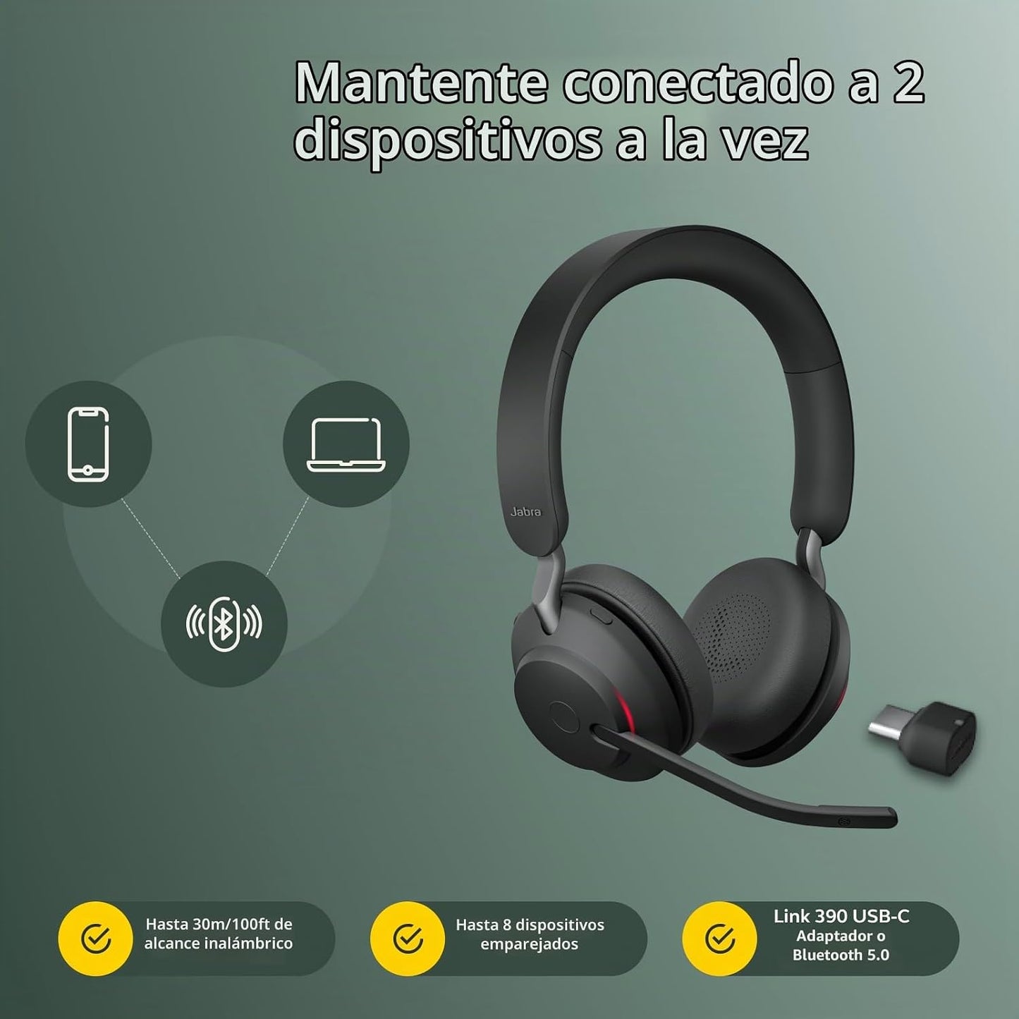 Jabra Evolve2 65 - Auriculares inalámbricos Bluetooth con micrófono...