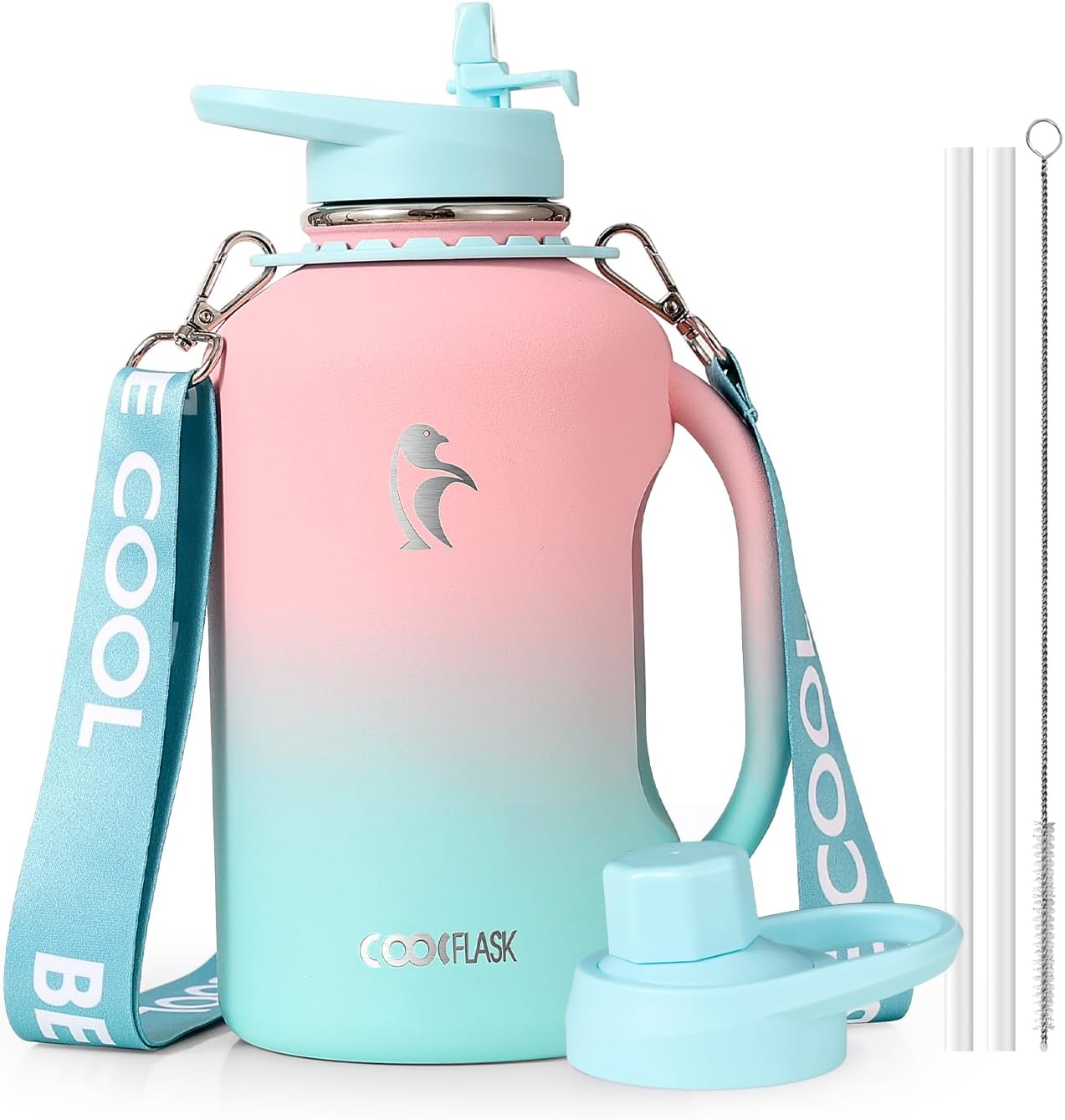 Coolflask - Jarra de agua de 64 onzas con asa, botella de agua aisl...