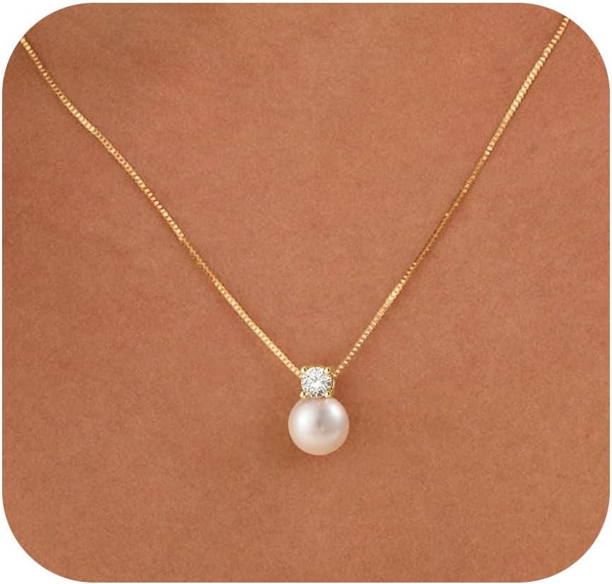 WFYOU Collares de perlas para mujer, collar de perlas redondas de a...