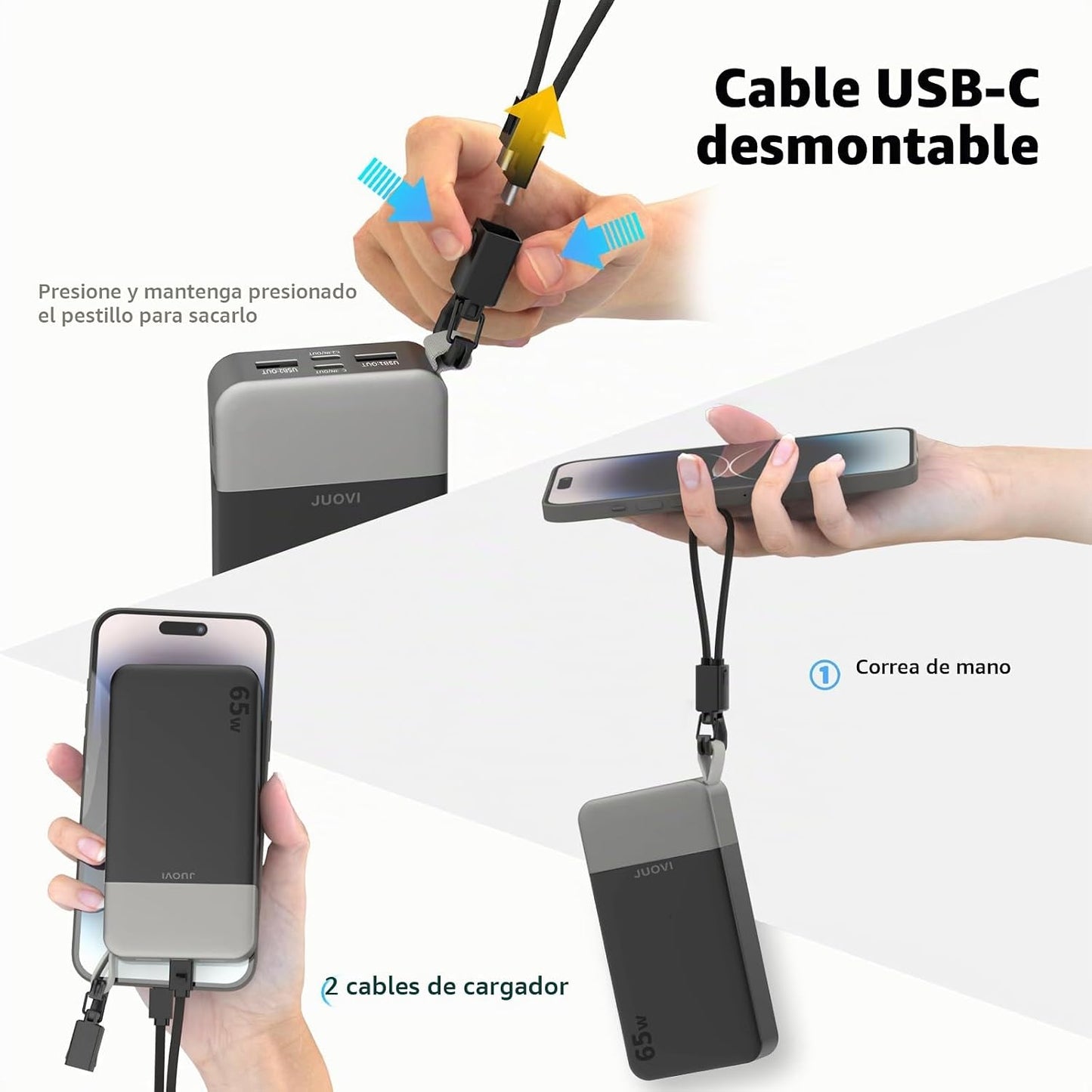 JUOVI Cargador portátil, banco de energía para portátil de 65 W, ca...