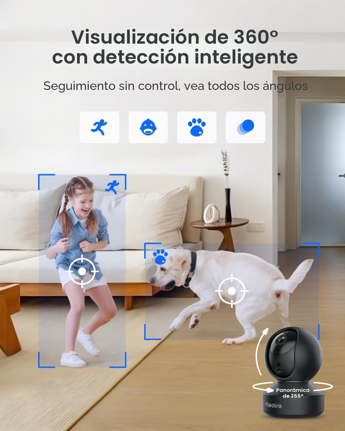 REOLINK E1 Pro (negro) cámara PT de 3K Wi-Fi para interiores para m...