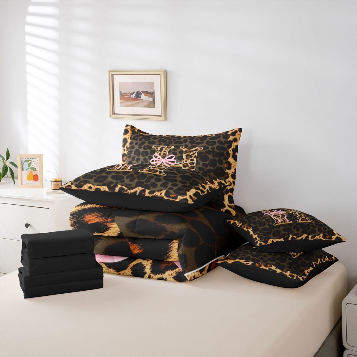 Erosebridal Juego de edredón de 7 piezas con estampado de leopardo...