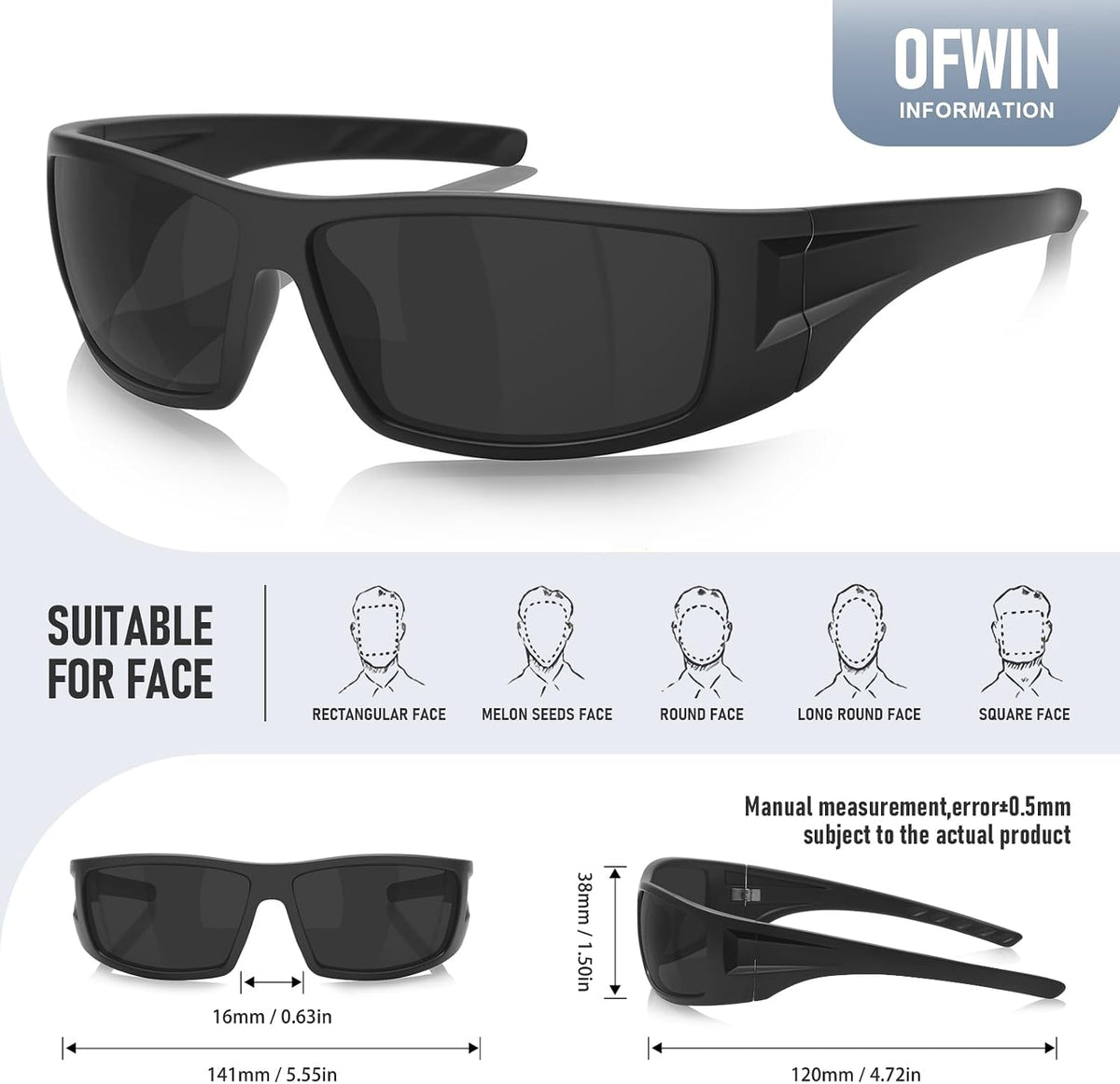 Ofwin Gafas de sol deportivas polarizadas para hombres y mujeres, c...