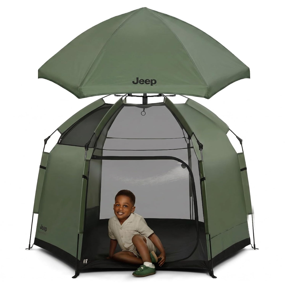 Jeep Hex-Lite Travel Pop-Up Play Yard de Delta Children, verde oliva