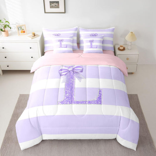 Erosebridal Juego de edredón de 7 piezas con diseño de letra L con...
