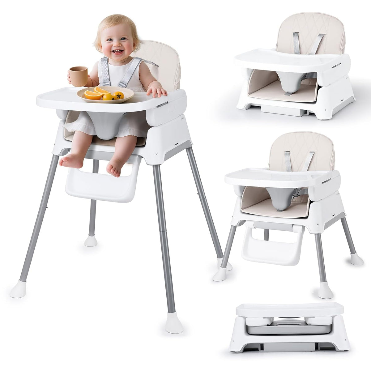 Silla alta para bebé 3 en 1, Sillas ajustables convertibles Bellaba...