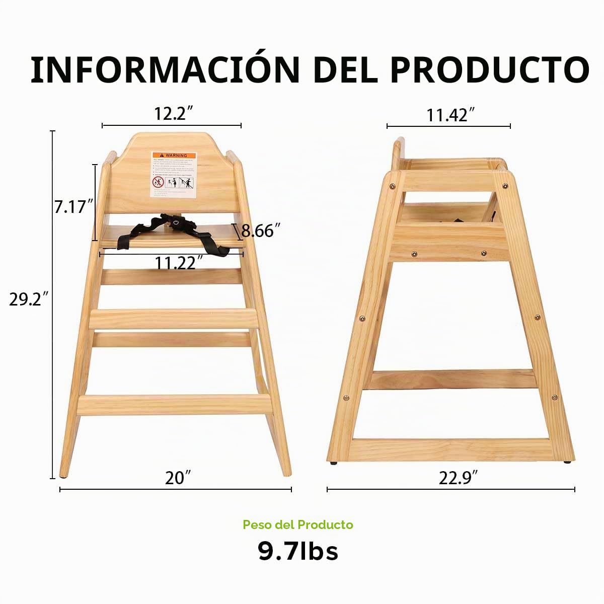 LZMS Trona de madera para bebés y niños pequeños, agradable al tact...