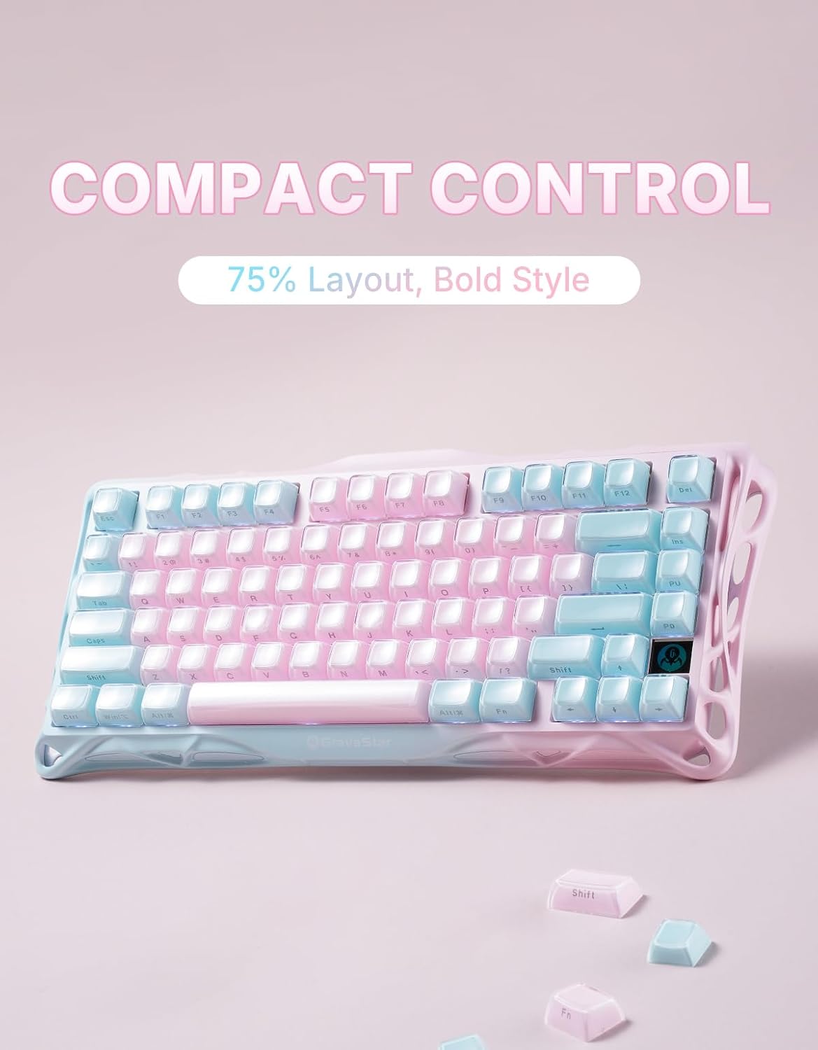 Teclado para juegos GravaStar Mercury K1 Lite 75%, teclado inalámbr...