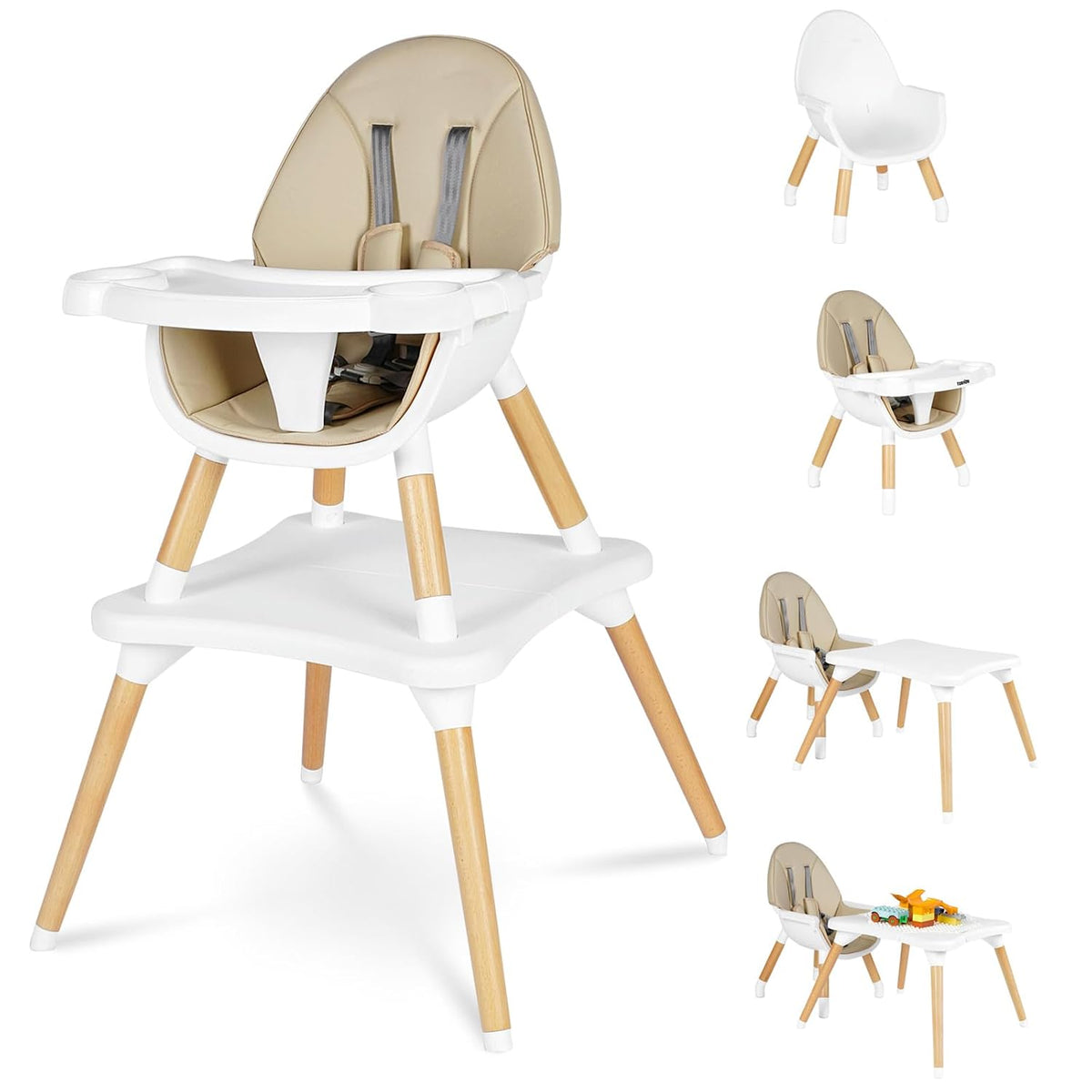 Silla alta 6 en 1 para bebés y niños pequeños, silla alta de madera...