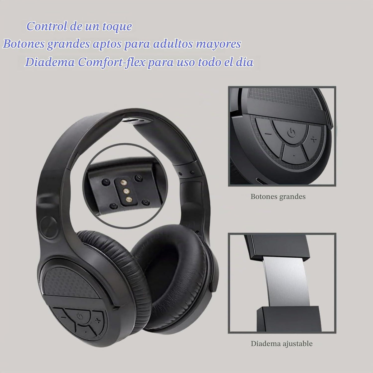 Auriculares inalámbricos de TV para personas mayores con botones gr...