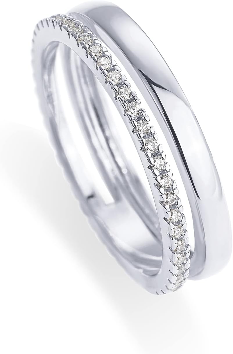 PAVOI Anillos de doble apilamiento de circonita cúbica chapados en...