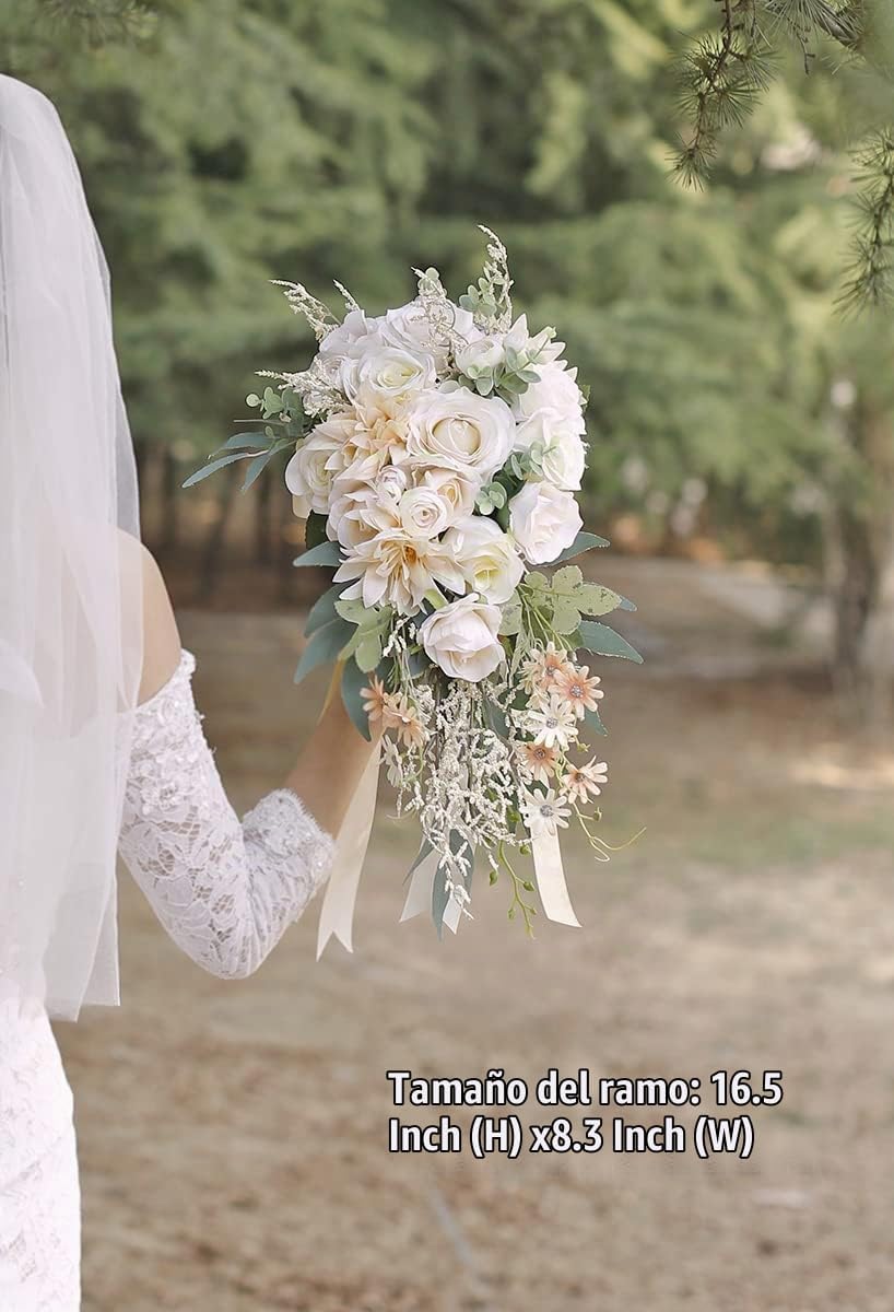 Ansofi Ramos de boda en cascada para novia Champagne Beige Rose | R...