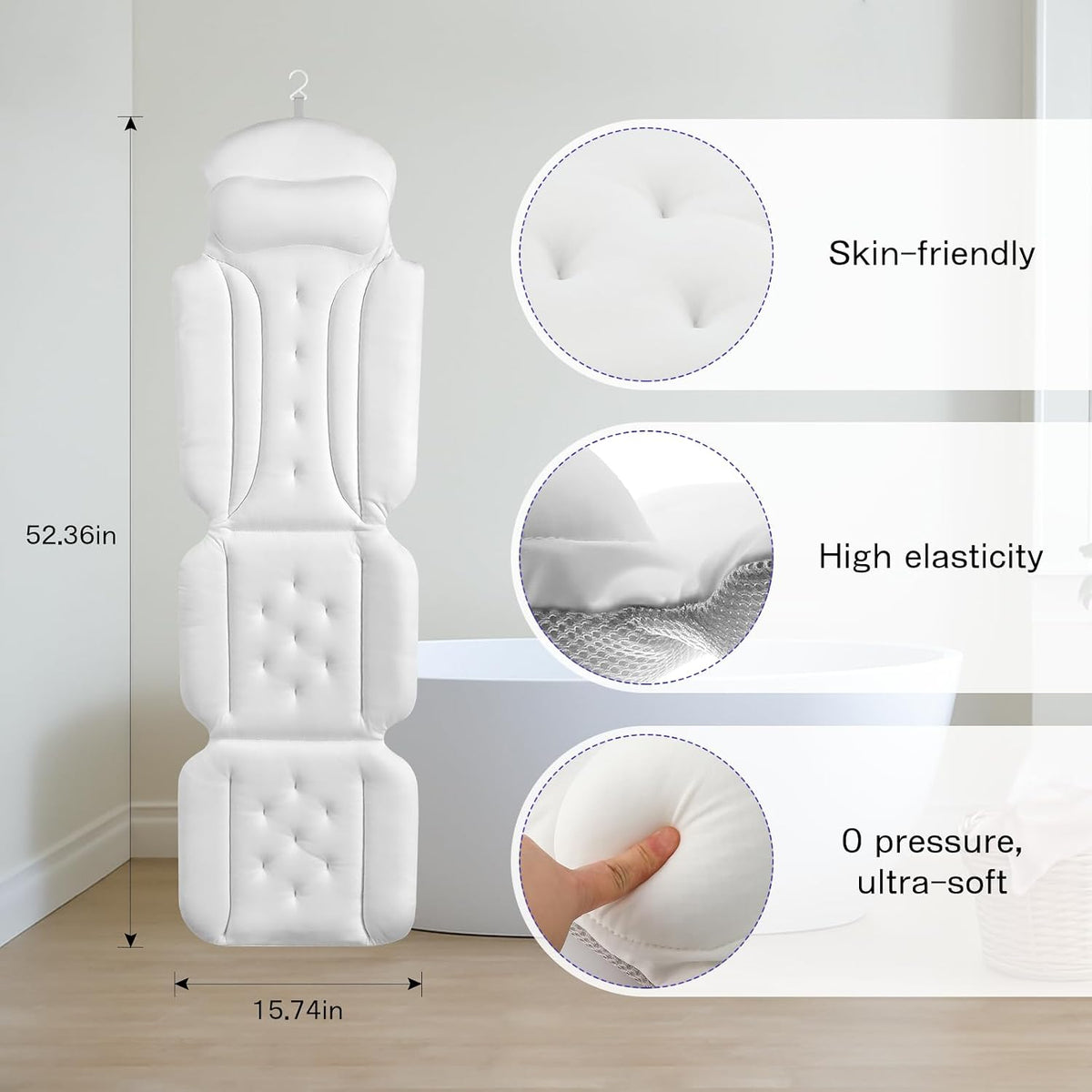 SetSail Almohada de baño de cuerpo completo para bañera, cojín de b...