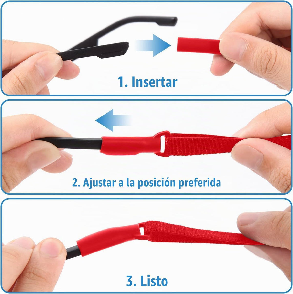 Enenfly Correas ajustables para gafas, paquete de 3 retenedores de...