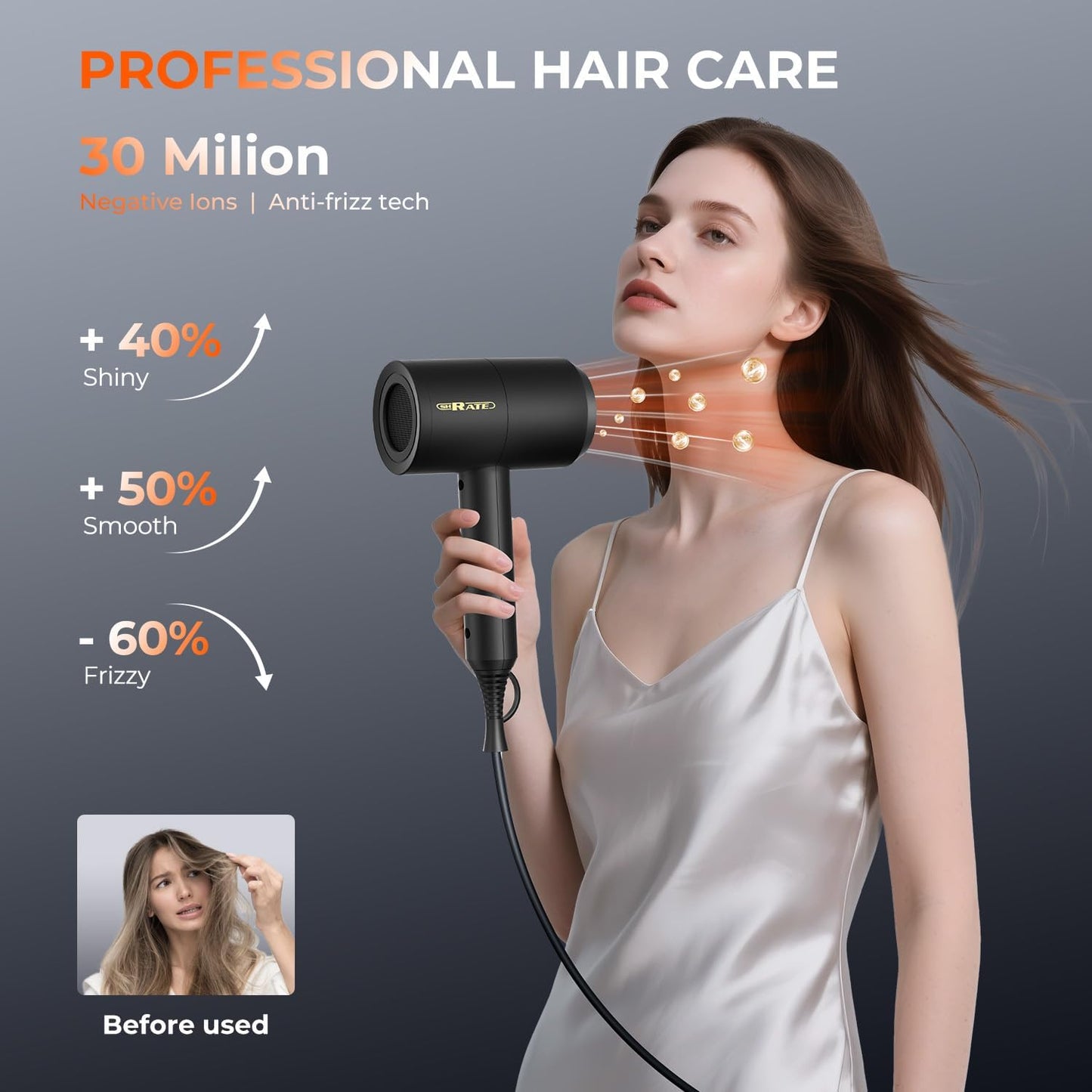 SHRATE Secador de pelo iónico con difusor | Secador profesional par...