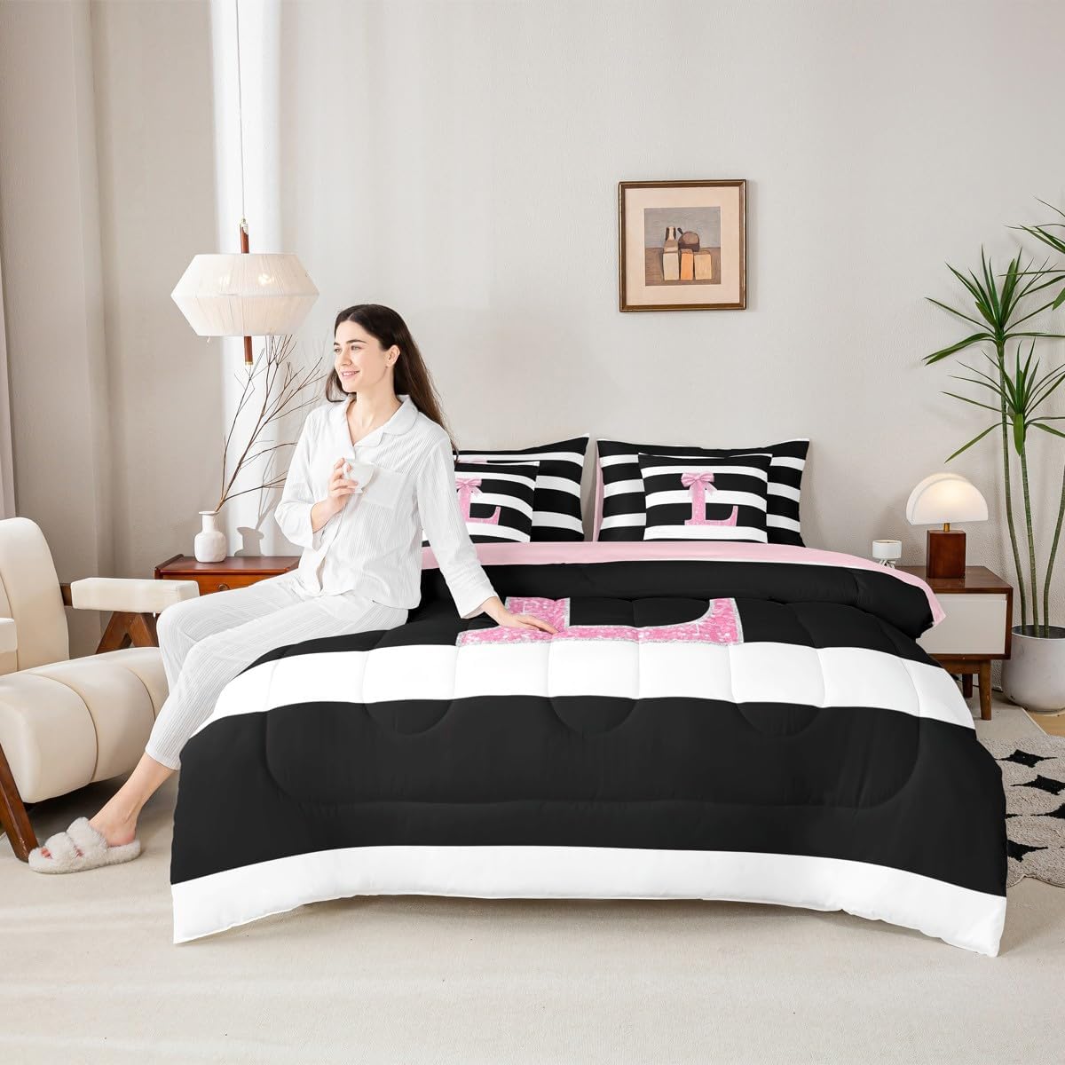Erosebridal Juego de edredón de 7 piezas con diseño de letra L con...