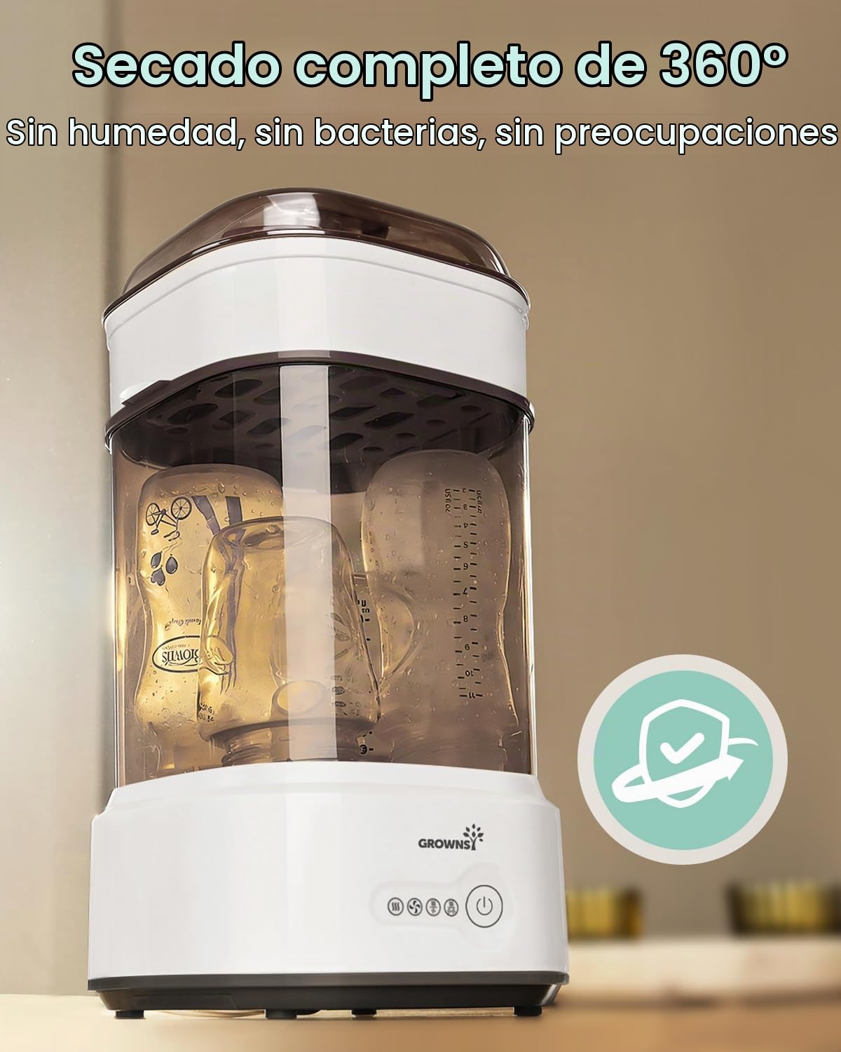 Grownsy Esterilizador y secador compacto para biberones con desinfe...