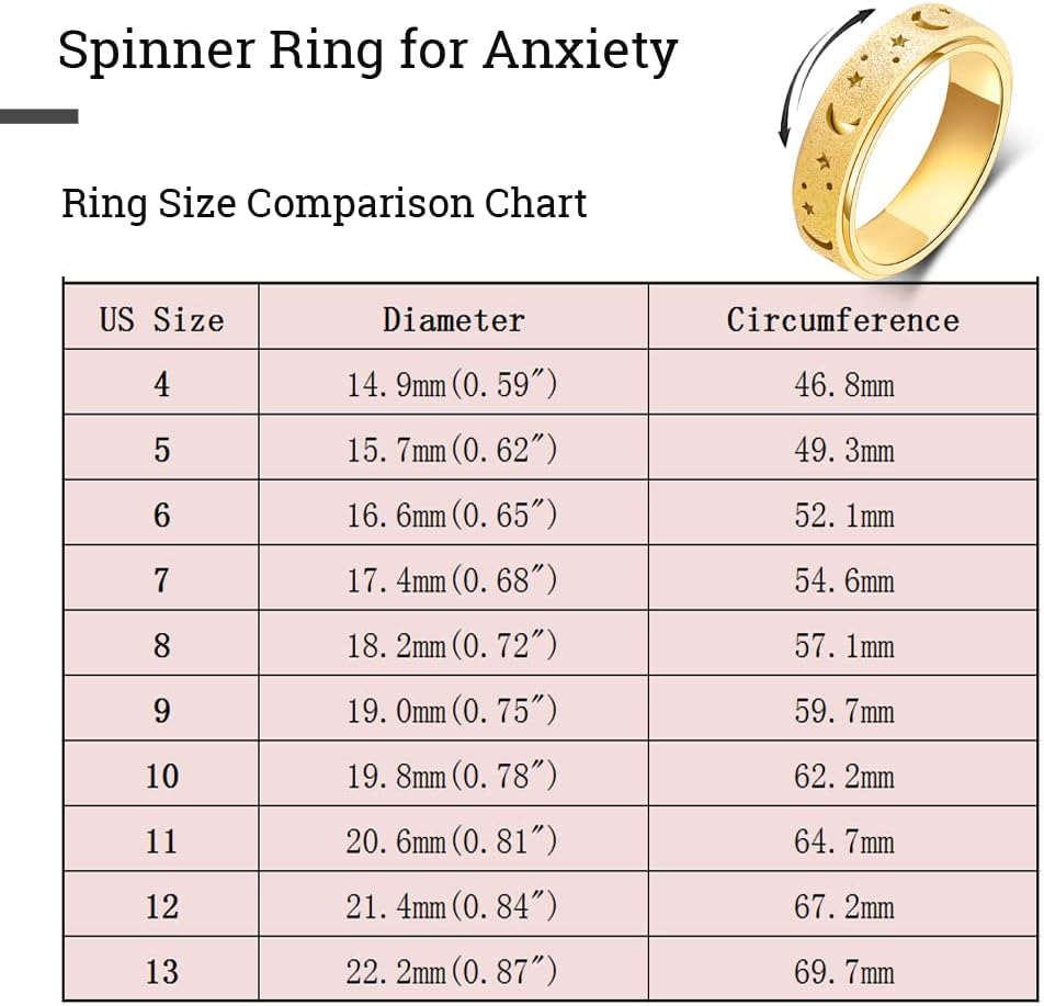 OreilleStar Anillo de ansiedad para mujer, anillo giratorio para el...