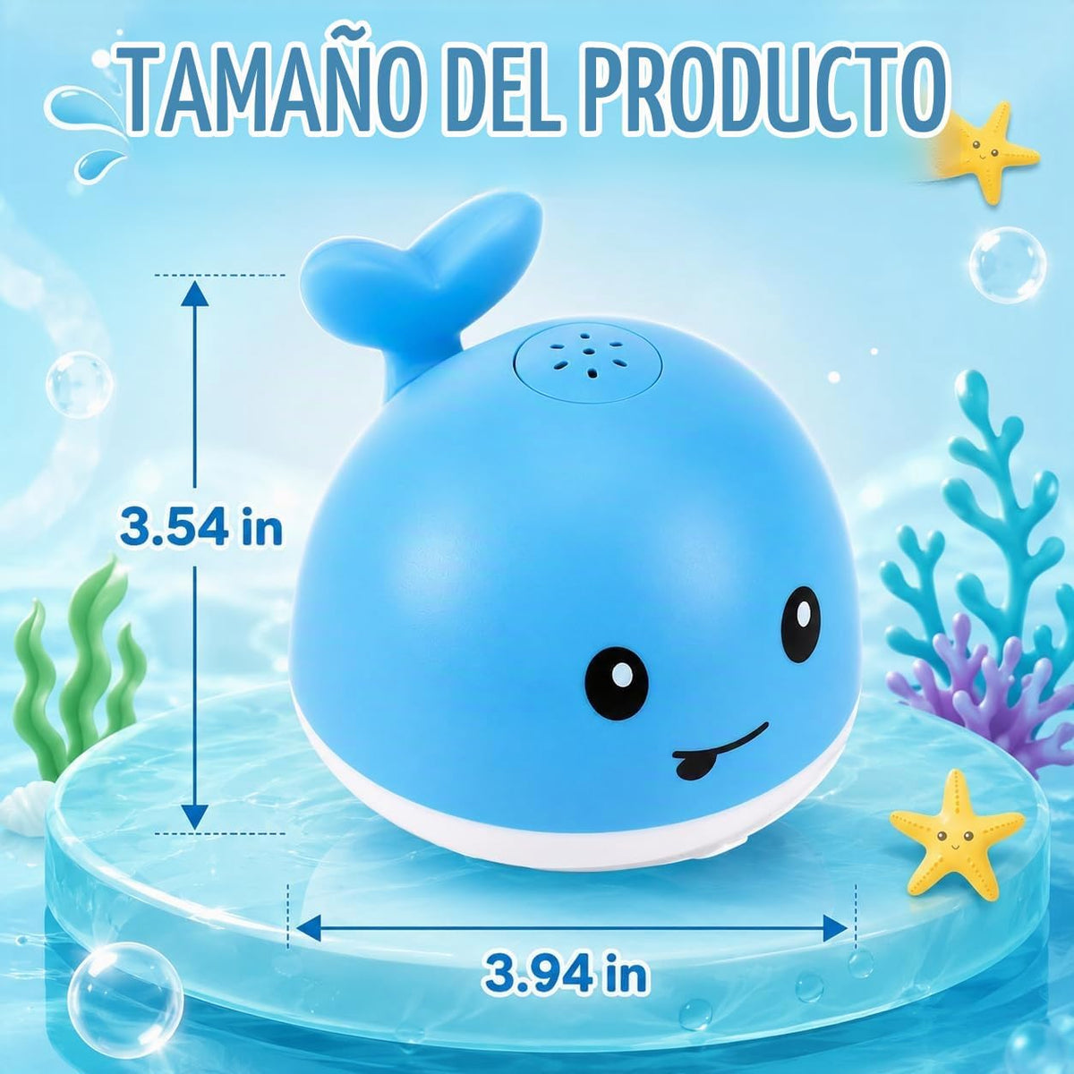 Gigilli - Aspersor de juguete de baño de ballena iluminado, azul oc...