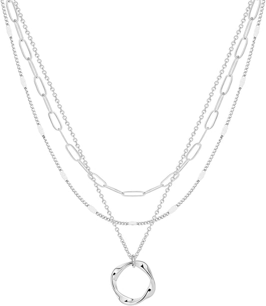 CAROVO Collar en capas de oro\/plata para mujer, chapado en oro\/pl...