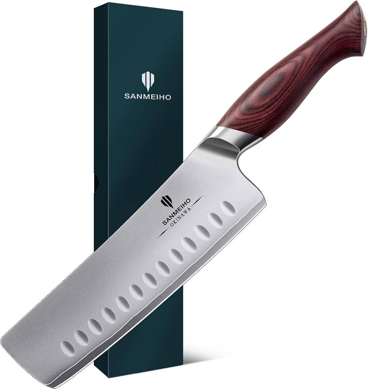 SANMEIHO Cuchillo Nakiri de 7 pulgadas, cuchillo japonés 10Cr15MoV...